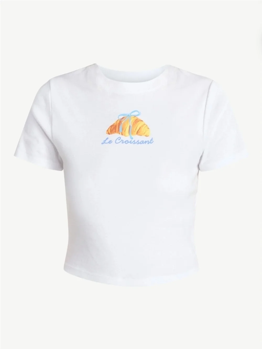 No Boundaries NEW Le Croissant Graphic Crop Crew Tee - Juniors Large 12-14 - Picture 2 of 6